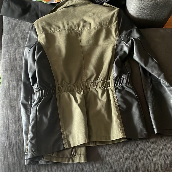 Military Style Fall Jacket with Faux Leather Detail - Picture 2 of 6